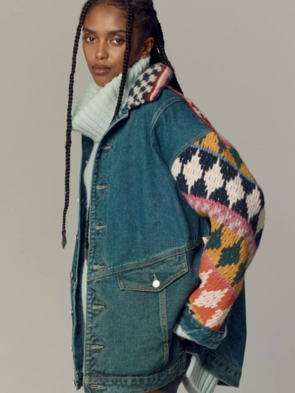 Crochet Denim Sweater Jacket - Picture 3 of 6